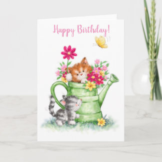 Happy Birthday, cute cats with water can Card