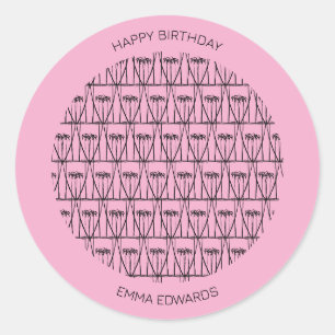 Happy Birthday Cute Coconut Trees silhouette Pink Classic Round Sticker