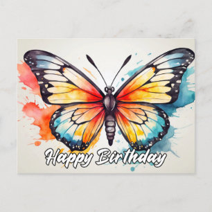 Happy Birthday Cute Colourful Butterfly Art Postcard