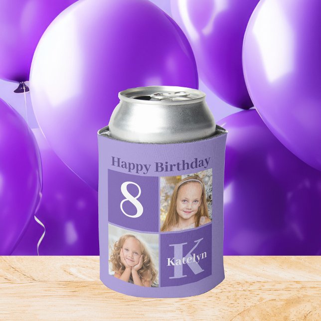 Happy Birthday Cute Custom Kids Photo Purple Party Can Cooler (Creator Uploaded)