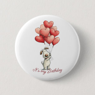 Happy Birthday Cute Dog Balloons 6 Cm Round Badge