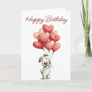 Happy Birthday Cute Dog Balloons Card