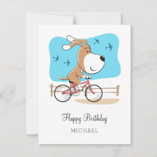 Happy Birthday Cute Dog Puppy Biking Bicycle Card