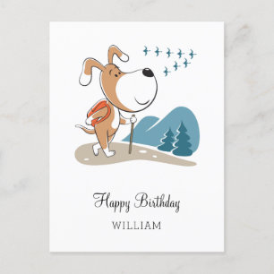 Happy Birthday Cute Dog Puppy Hiking Woodland Postcard