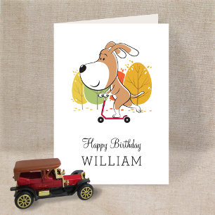 Happy Birthday Cute Dog Puppy Kick Scooter Card