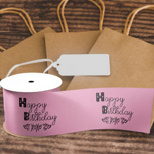 Happy Birthday Cute Doodle Typography Pink Satin Ribbon