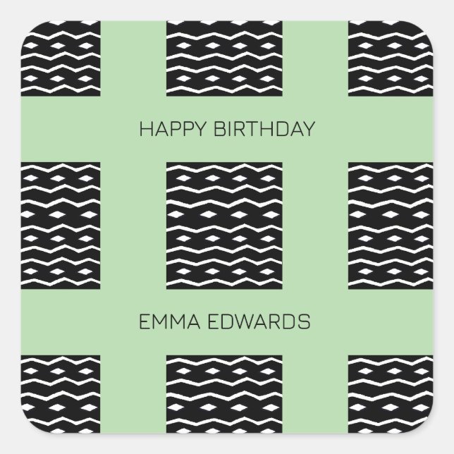 Happy Birthday, Cute Ethnic Pattern Square Sticker (Front)