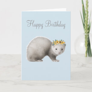 Happy Birthday Cute Ferret Sunflower Crown Card
