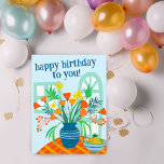 HAPPY BIRTHDAY Cute Floral Bouquet Custom Colourfu Postcard<br><div class="desc">Send a cheerful birthday greeting with this handmade illustration of a colourful vase of flowers. Customise this card with your own text on the front and back! Click on “Personalise” above to edit the text. Then click "edit using design tool" to adjust the fonts, colours and placements. Check my shop...</div>