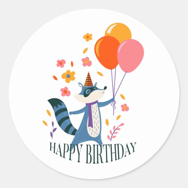 Happy Birthday Cute Fox Illustration Classic Round Sticker (Front)