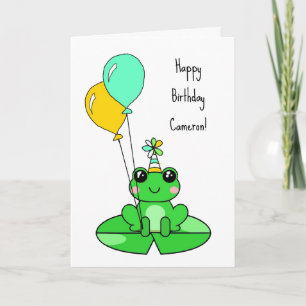 Happy Birthday   Cute Frog with Balloons Card