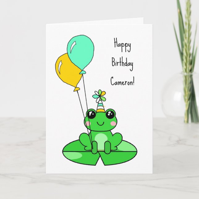 Happy Birthday | Cute Frog with Balloons Card (Front)