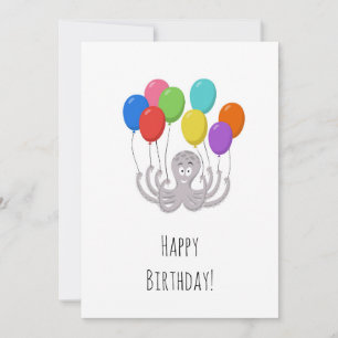 Happy Birthday Cute Funny Cartoon Octopus Balloons