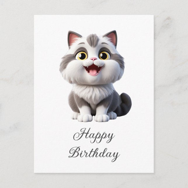 Happy Birthday Cute Funny Cat Postcard (Front)
