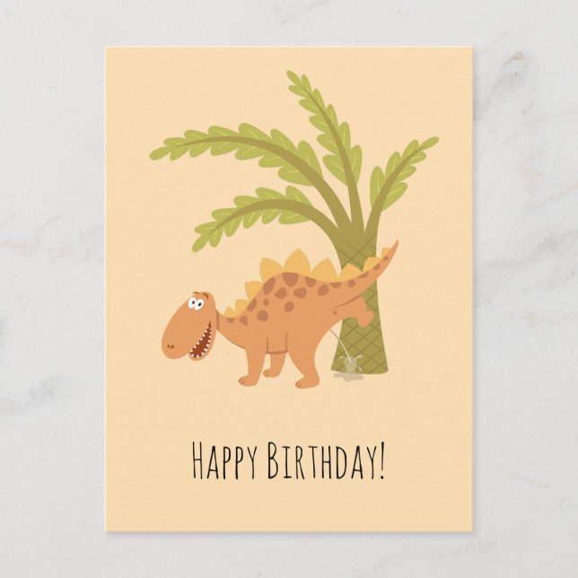 Happy Birthday Cute Funny Dinosaur Dino Peeing Postcard (Front)