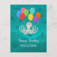 Happy Birthday Cute Funny Octopus Cartoon Balloons