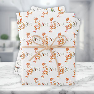 Happy Birthday Cute Ghosts Wrapping Paper Sheet