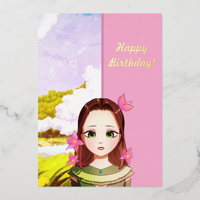 Happy Birthday Cute Girl Anime Invitation (Front)
