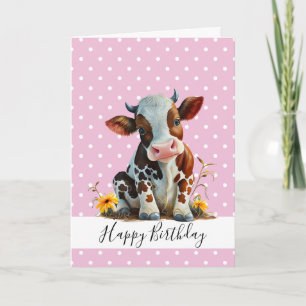 HAPPY BIRTHDAY CUTE GIRL BROWN COW CARD