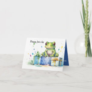 Happy Birthday Cute Green frog with wrapped gifts Invitation