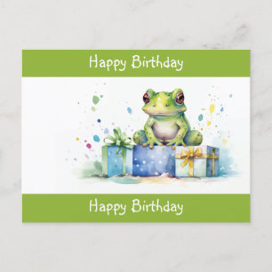 Happy Birthday Cute Green frog with wrapped gifts Postcard