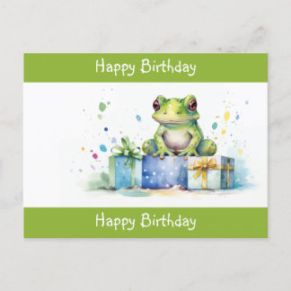 Happy Birthday Cute Green frog with wrapped gifts Postcard