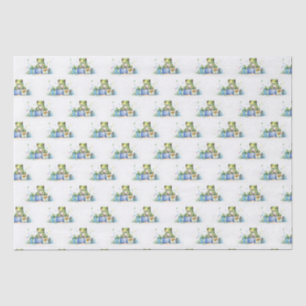 Happy Birthday Cute Green frog with wrapped gifts Tissue Paper