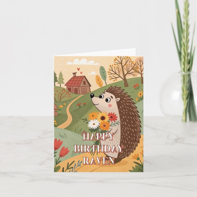 Happy birthday cute hedgehog foldet card (Front)