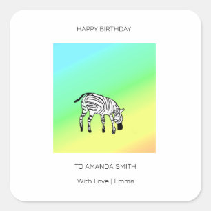 Happy Birthday, Cute Little Kenyan Zebra  Square Sticker