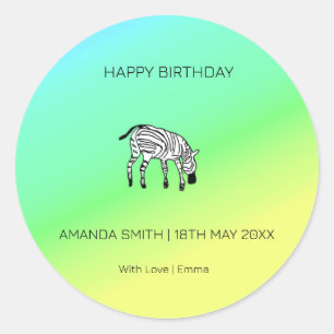 Happy Birthday, Cute Little Zebra Classic Round Sticker