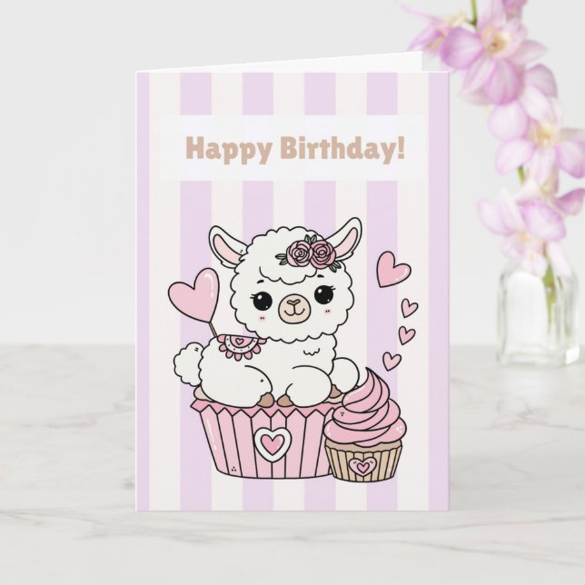Happy Birthday Cute Llama Girl Card (Orchid)