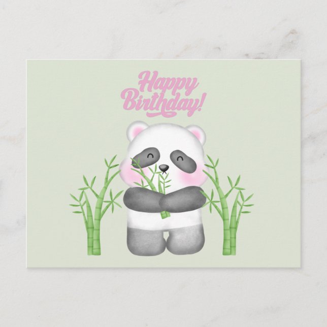 Happy Birthday Cute Panda Bear and Bamboo Postcard (Front)
