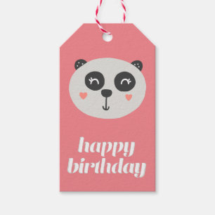Happy Birthday - Cute Panda Bear - Pink Kids Gift Tags
