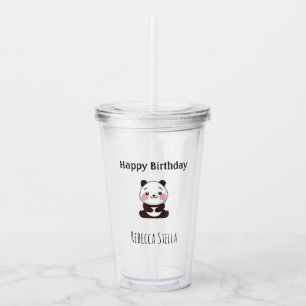 Happy birthday cute panda bear yellow acrylic tumbler