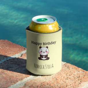 Happy birthday cute panda bear yellow can cooler
