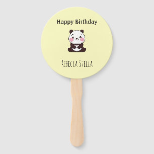 Happy birthday cute panda bear yellow hand fan