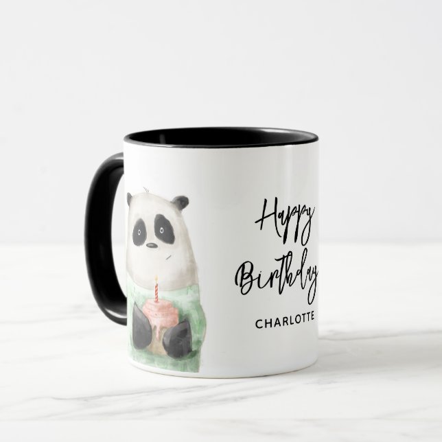 Happy Birthday Cute Panda Cake Personalised Name Mug (Front Left)