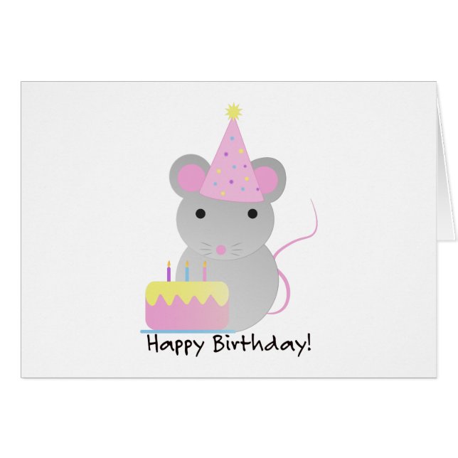 Happy Birthday Cute Parrty Mouse (Front Horizontal)