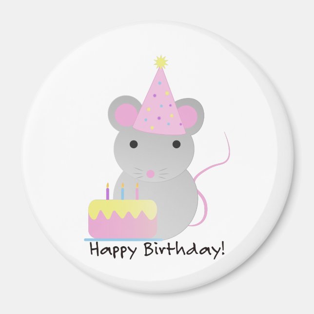 Happy Birthday Cute Parrty Mouse Magnet (Front)