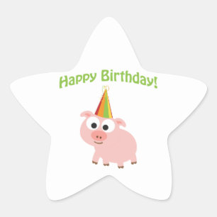 Happy Birthday! Cute Pig Star Sticker