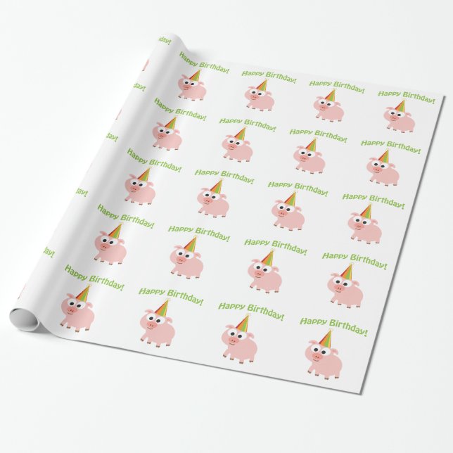 Happy Birthday! Cute Pig Wrapping Paper (Unrolled)