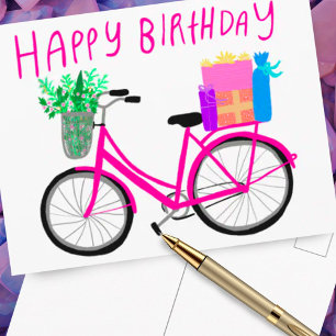 HAPPY BIRTHDAY Cute Pink Bicycle Custom  Postcard