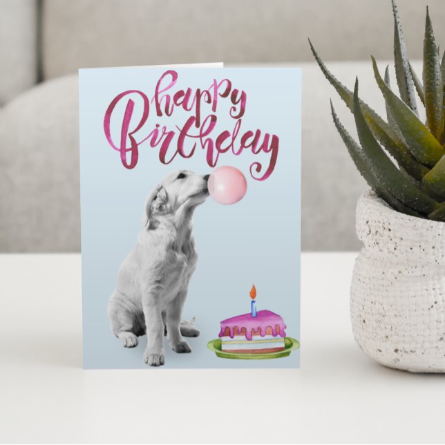 Happy Birthday Cute Puppy Golden Retriever Bubble Card (Creator Uploaded)