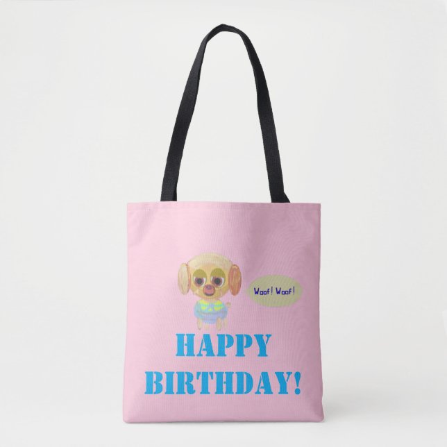 Happy Birthday Cute Puppy Tote (Front)