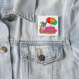 Happy Birthday Cute Puppy with Balloons and Cake  15 Cm Square Badge