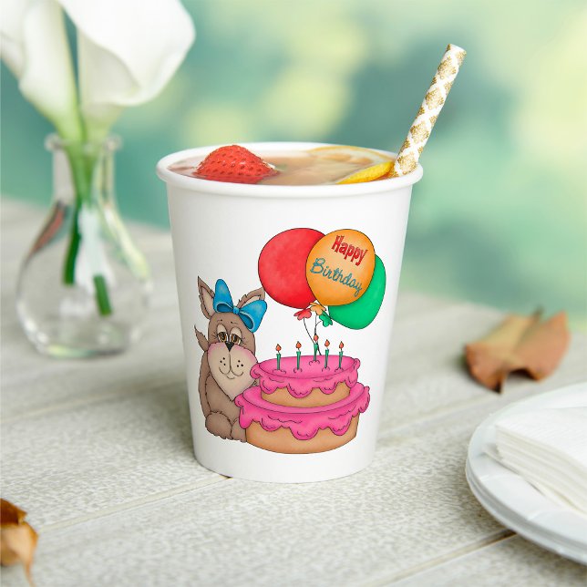 Happy Birthday Cute Puppy with Balloons and Cake  Paper Cups (Creator Uploaded)