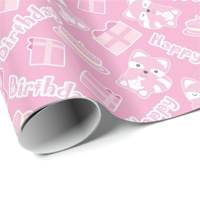 Happy Birthday Cute Racoon Wrapping Paper (Roll Corner)