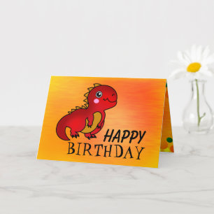 Happy Birthday Cute Red Dinosaur Card