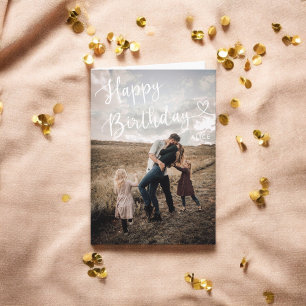 Happy Birthday Cute Script Heart Photo Card