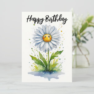 Happy Birthday Cute Smiling Daisy Holiday Card